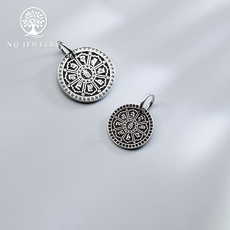 Mặt dây chuyền bạc hình tròn khắc lục tự minh chú - NQ Jewelry