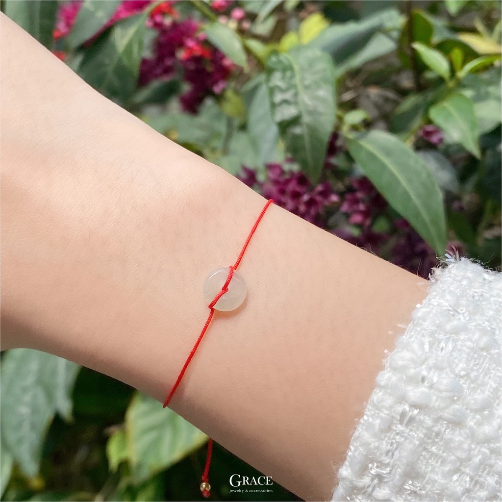 Lắc tay May Mắn - Đồng điếu NG0C BÍCH - Chỉ đỏ Bi Bạc 925 bọc vàng 18k Grace Jewelry