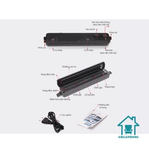 Máy Hút Chân Không Thực Phẩm Vacuum Sealer, Hút Chân Không Bảo Quản Thực Phẩm Tặng Kèm 10 Túi Hút