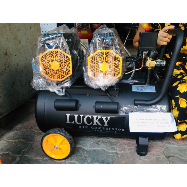 Máy nén khí LUCKY 50L H50L 2HP không dầu 2 mô tơ - Voucher mua hàng