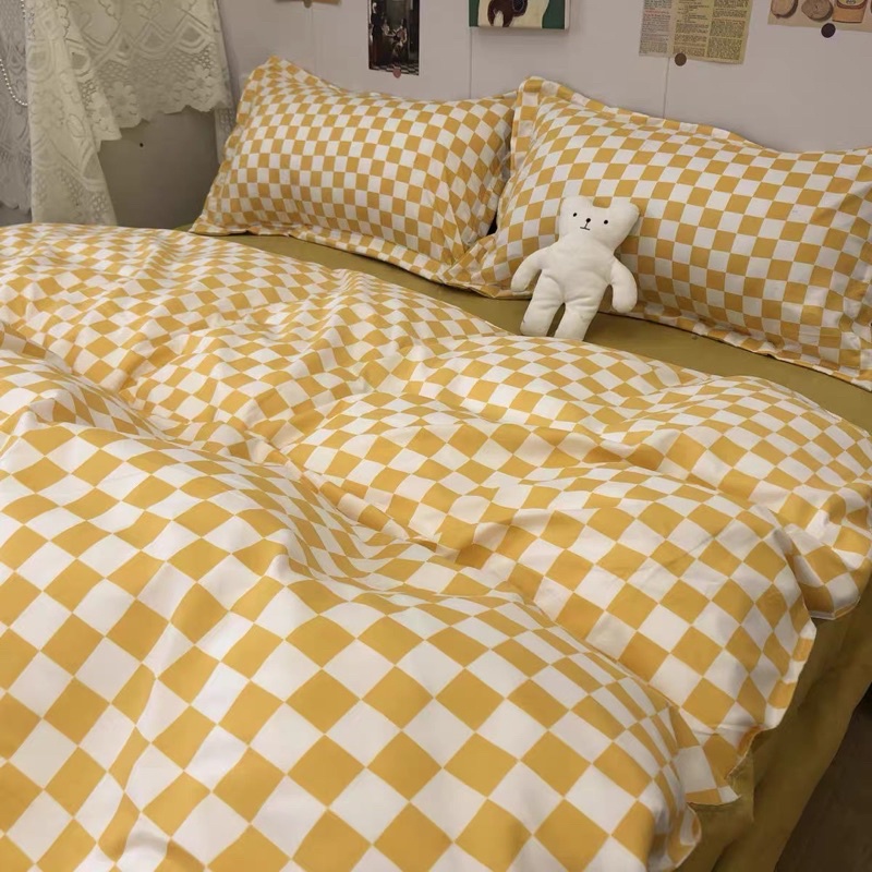Set Bộ Vỏ Cotton Poly Ô Vuông Bàn Cờ Nhỏ Chất Vải Đanh Mát _Shinbedding