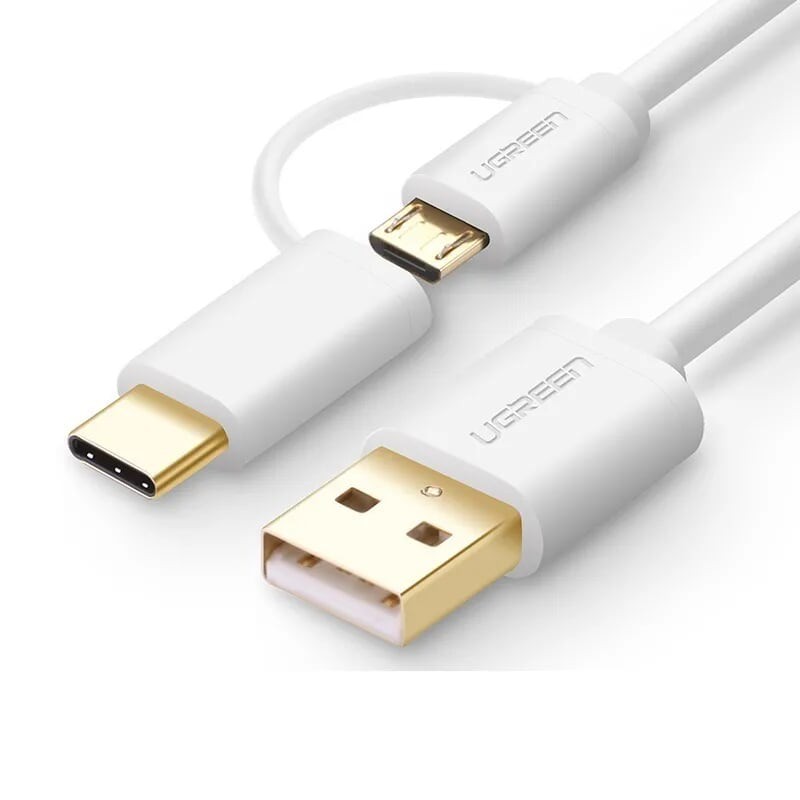 Cáp USB A sang Micro USB + TypeC màu Trắng UGREEN 30171 30170 30169 US142