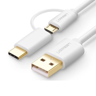 Cáp usb a sang micro usb + typec màu trắng ugreen 30171 30170 30169 us142