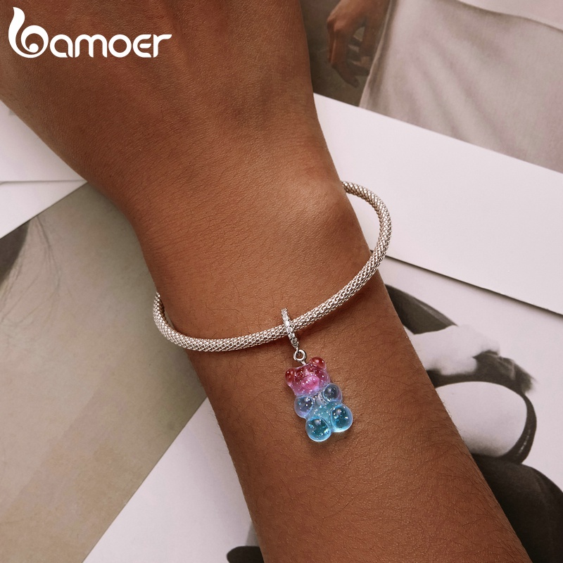 Mặt dây BAMOER SCC2221 bằng bạc 925 hình gấu dễ thương trang trí đồ trang sức