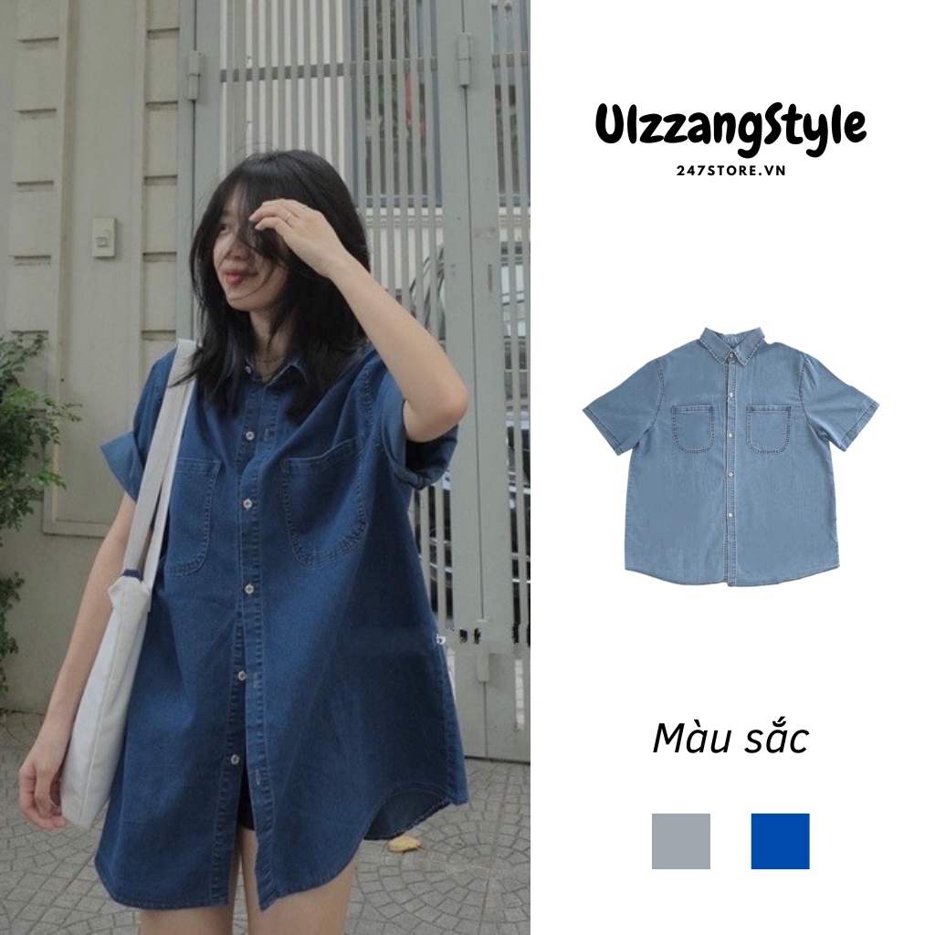 Sơ mi denim cộc tay oversize 2 túi form rộng nam nữ ulzzang 5037/p1k12 | BigBuy360 - bigbuy360.vn