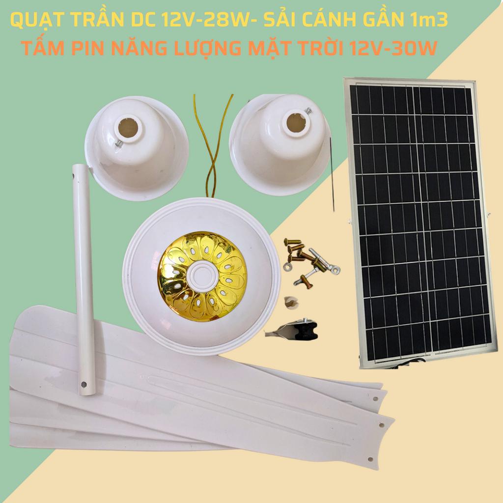 Quạt Trần DC 12V-28W Sử Dụng Tấm Năng Lượng Mặt Trời Đường Kính Khoảng 1m2
