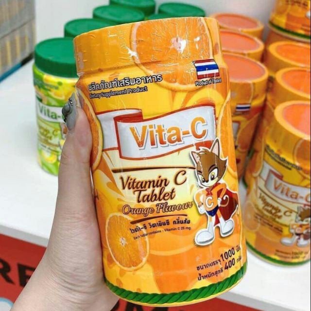 Kẹo Vitamin C Thái Lan vị cam Hộp 1000 viên - Kẹo ngậm Vita C tăng cường đề kháng cho bé