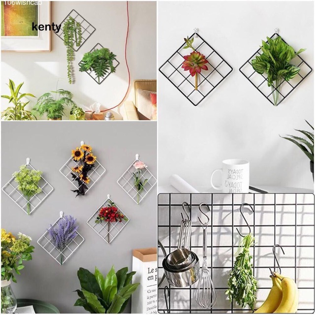 Lưới sắt, khung sắt, decor lưới treo tường kèm móc treo