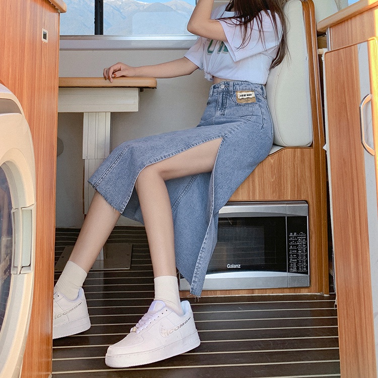 Chân Váy Jeans Dài Xẻ Tà Thời Trang Dành Cho Nữ
