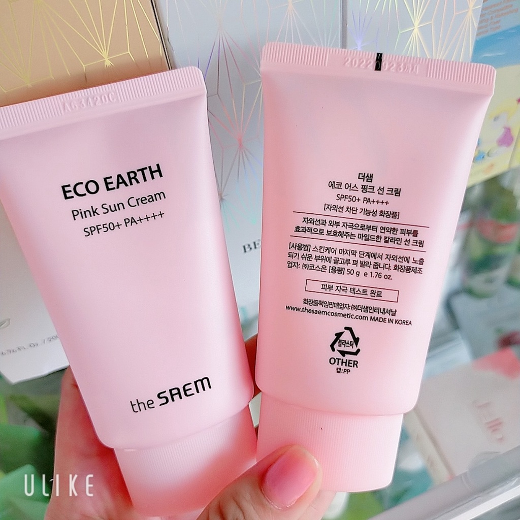 Kem chống nắng The Saem Eco Earth Pink Sun Cream SPF50+ (50g)