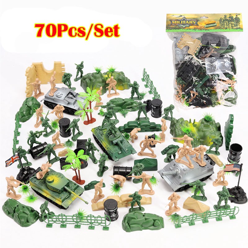 70Pcs/Lot Military Plastic Soldier Model Toy Army Men Accessories Kit for Boys
