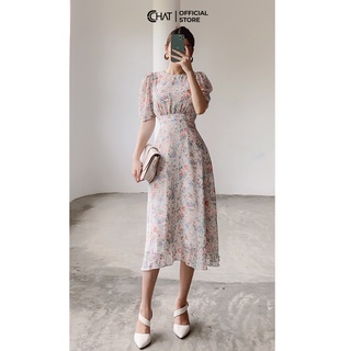 Váy tay lỡ nhún cổ tròn Cchat