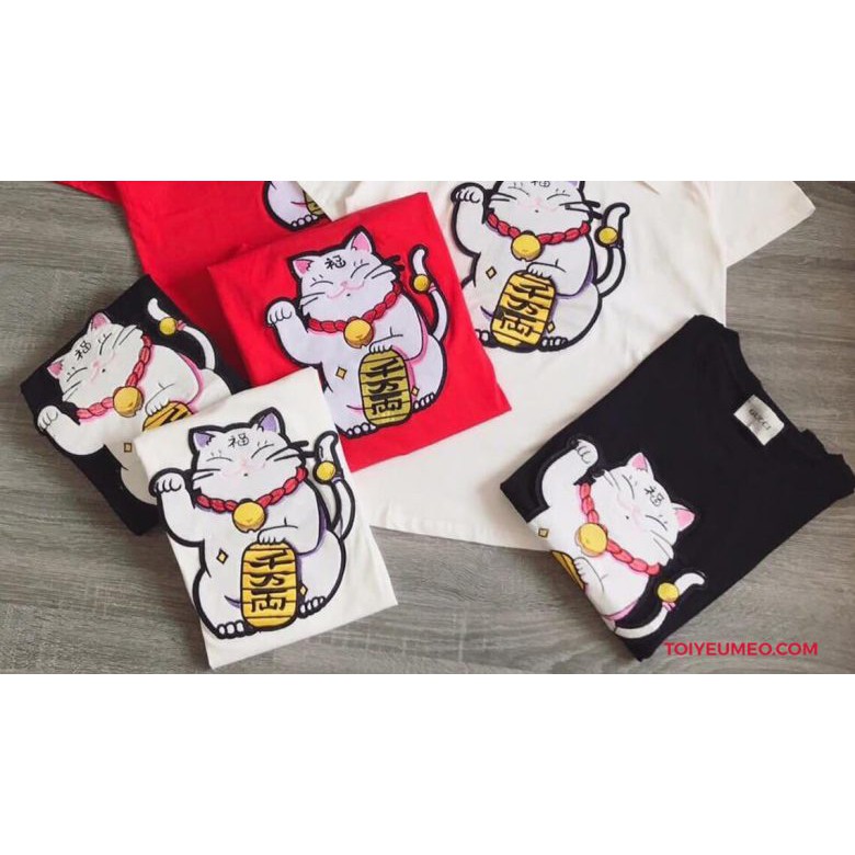 Áo thun mèo thần tài 3 màu đỏ/ đen/ trắng size M ( 42-60kg )