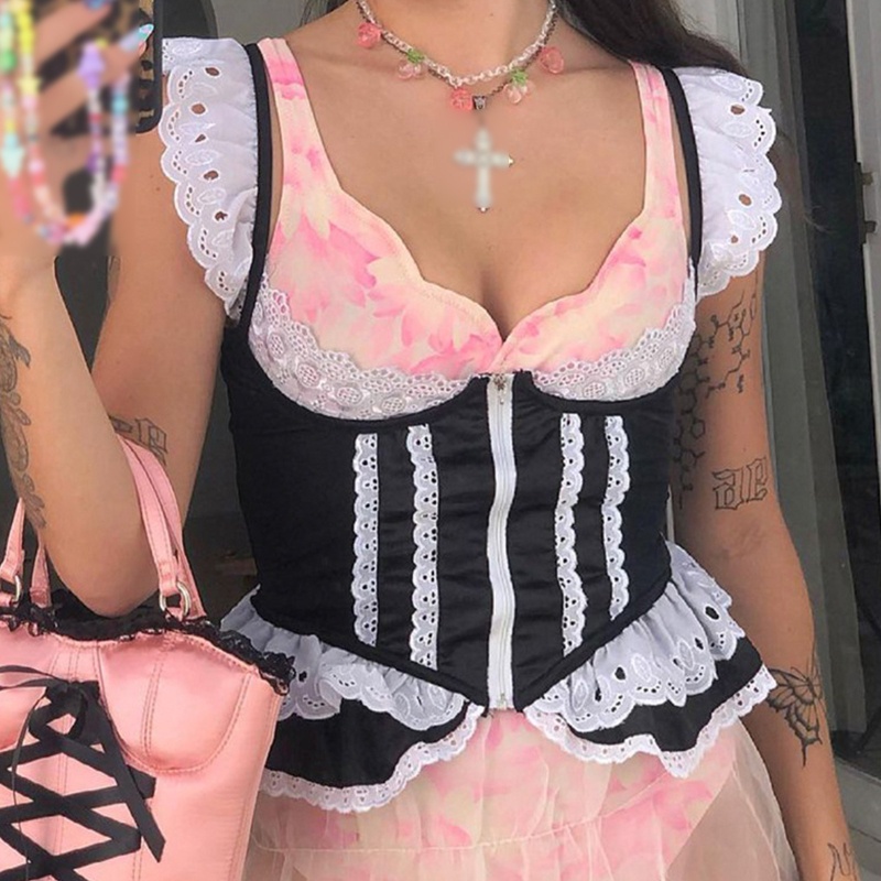 Áo Ren Lửng Hai Dây Cổ Thấp Gợi Cảm Cho Nữ