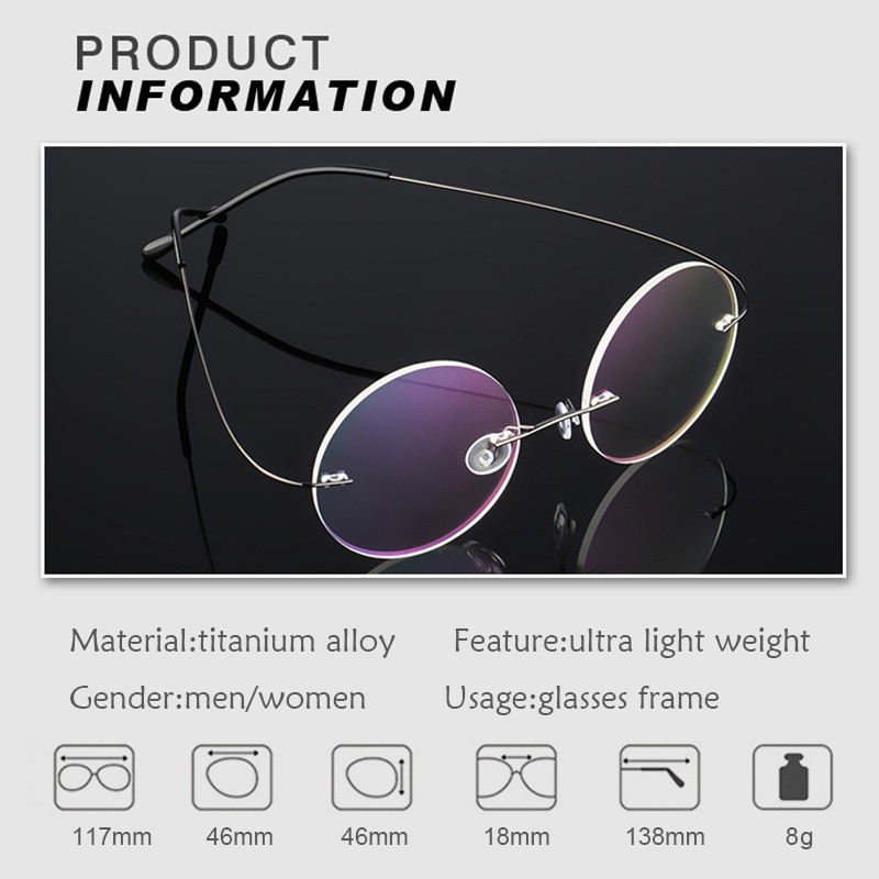 Mắt kính không viền siêu nhẹ gọng bằng hợp kim titanium balo local brand | BigBuy360 - bigbuy360.vn