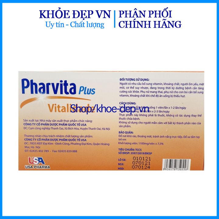 PHARVITA PLUS bổ sung Vitamin, Khoáng chất cần thiết cho cơ thể - Hộp 60v | Thế Giới Skin Care