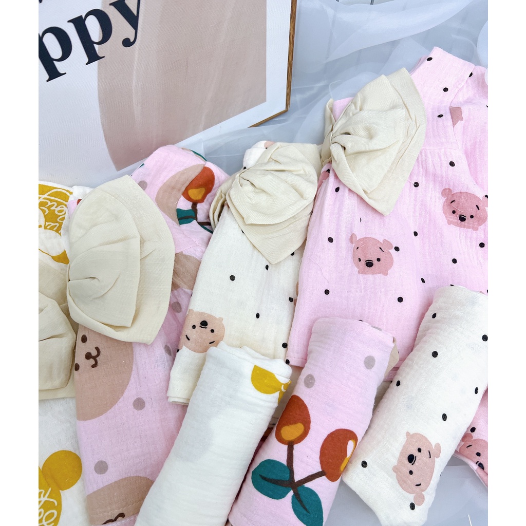 Bộ ngủ thu đông bé gái, bộ musilin dài tay chất organic thấm hút mồ hôi tốt mềm mại với da của bé