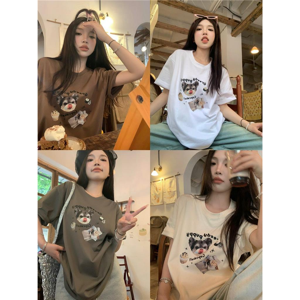 Áo Thun Dáng Rộng Tay Ngắn In Họa Tiết Nhiều Màu Phong Cách Hàn Quốc 63298