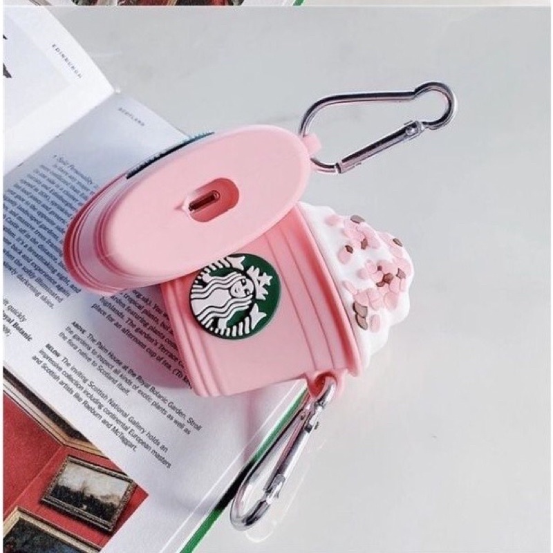 ⚡ Tặng kèm móc ⚡ Case bao airpod silicon 1 2 Pro 3 Starbucks pink Coffee - Vỏ bọc đựng tai nghe không dây i12...AirPods