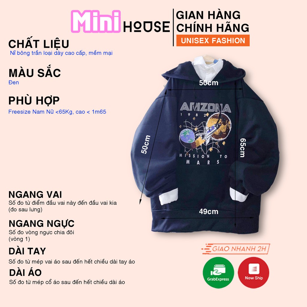 Áo khoác nỉ hoodie unisex ZAMAC kiểu sweater form rộng chữ ARIZONA chất nỉ dày - ZA0022 | BigBuy360 - bigbuy360.vn