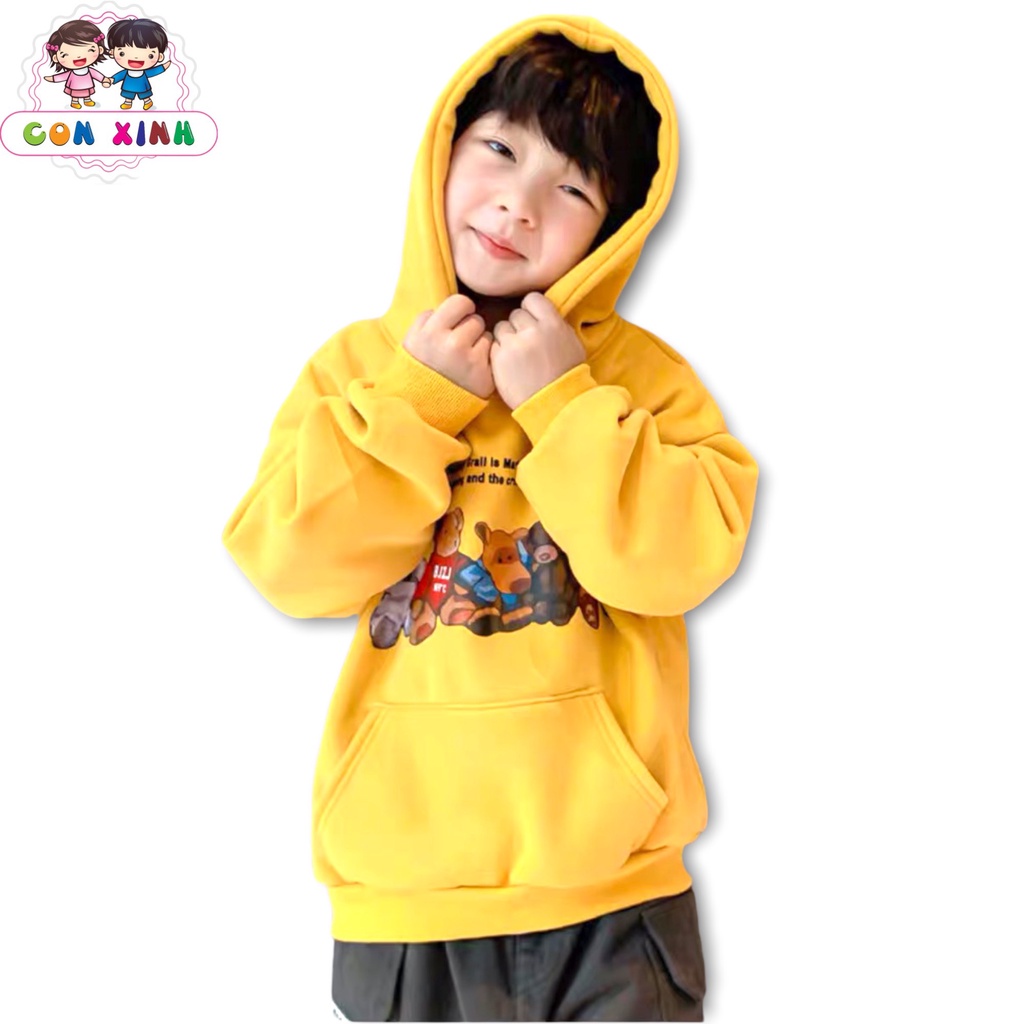 Áo hoodie unisex CON XINH form rộng nỉ nam nữ NHỮNG CHÚ GẤU thời trang thu đông cho trẻ em từ 4 đến 8 tuổi