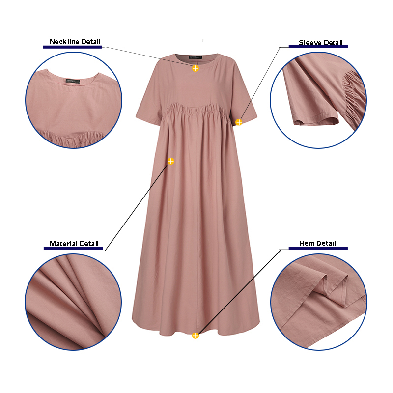 Đầm Maxi ZANZEA Tay Lửng Cổ Tròn Thời Trang Cho Nữ
