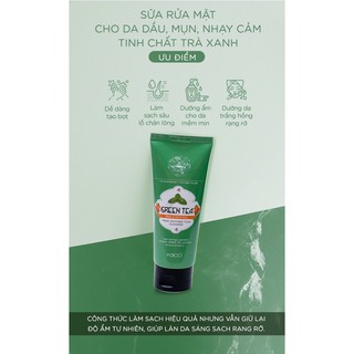 Sữa rửa mặt cho da dầu, mụn, tinh chất Trà Xanh Vacci