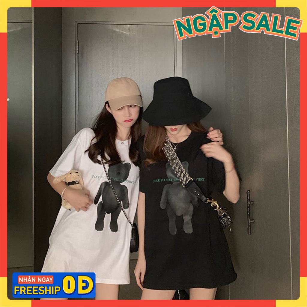 Áo thun nam nữ unisex tay lỡ Gấu Xám Leshopz, áo phông form rộng cổ tròn siêu chất