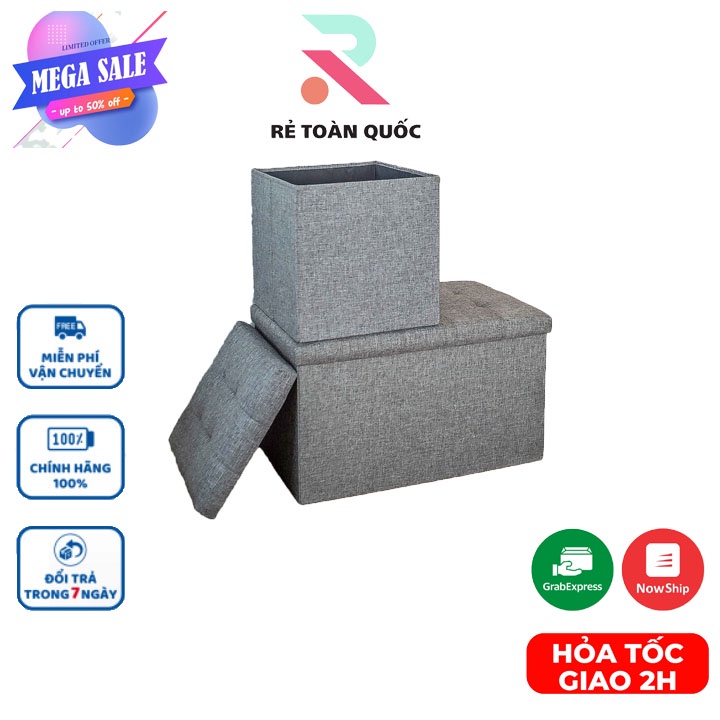 Ghế ngồi kiêm thùng đựng đồ, bọc da có vân  decor phòng khách màu xám