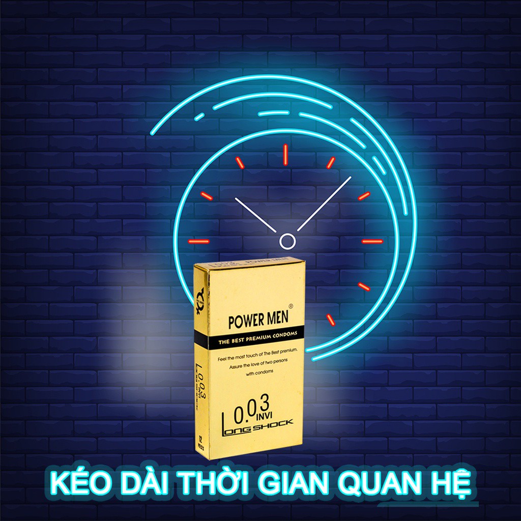 Bao cao su siêu mỏng POWER MEN 0.03 INVI kéo dài thời gian quan hệ chống xuất tinh sớm bcs nhiều gel bôi trơn