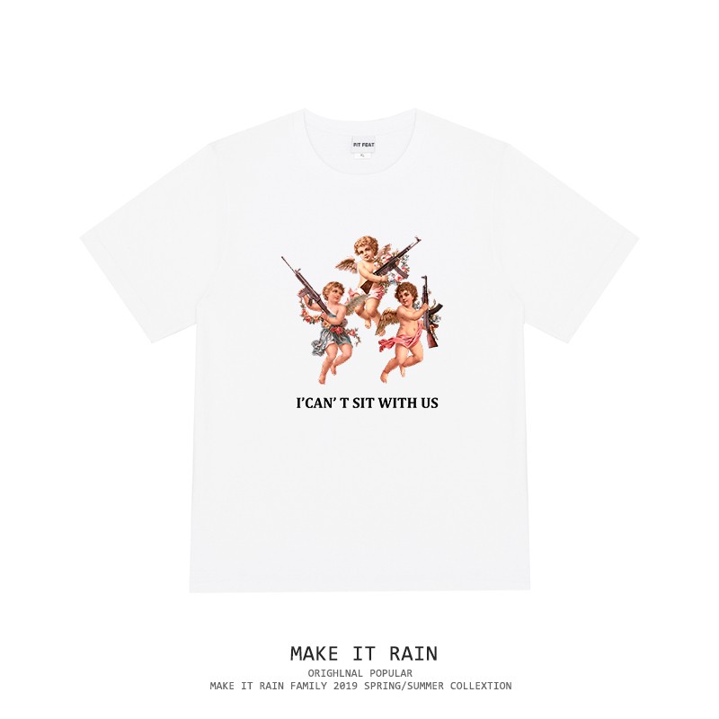 Áo thun nam nữ ngắn tay cổ tròn in hình Thiên thân nhỏ (MAKE IT RAIN)