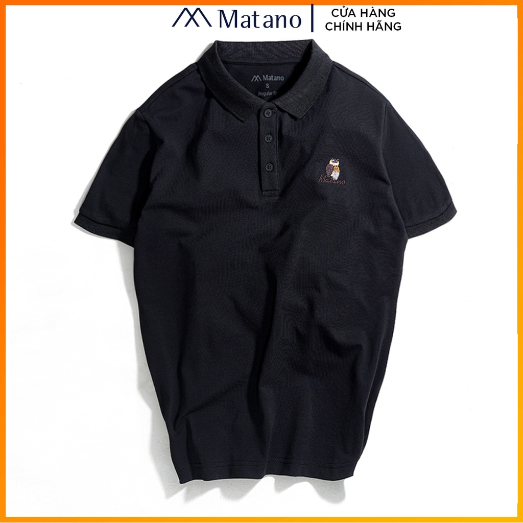 Áo thun polo nam cá sấu đen MATANO - Áo phông nam có cổ trụ bẻ, vải cotton cao cấp chính hãng, thêu họa tiết đẹp 027 - H
