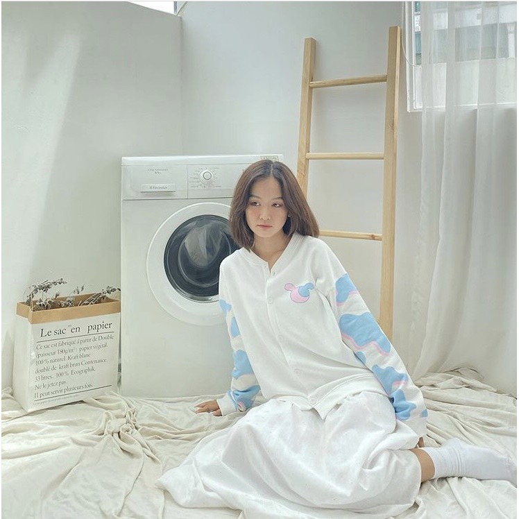 [Mã FASHION10KP giảm 10K đơn 50K] Áo Khoác Cardigan Unisex Nỉ Loang Xanh Hồng PLASTIC Tay Bồng Ulzzang | BigBuy360 - bigbuy360.vn