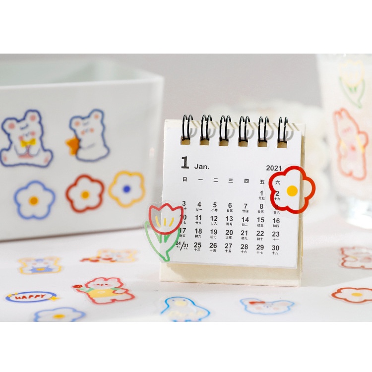 PeachBộ 45 Miếng Dán Hình Động Vật Dễ Thương Dùng Trang Trí Sổ Tay 6 Kiểu