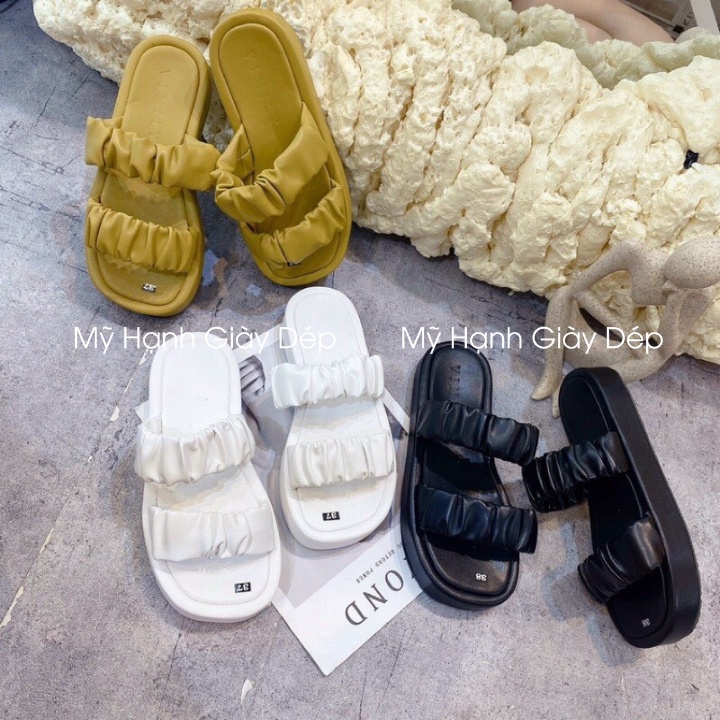 Dép Bánh Mỳ Nữ 2 Quai Ngang Nhún Đế Dày Đi Vừa Xinh Vừa Tôn Dáng  -Hàng Sẵn Tại Kho