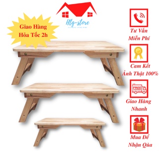 Bàn gỗ đa năng chân xếp, bàn trà chữ nhật sofa cafe ngồi bệt gấp gọn gỗ tự nhiên size 40x60x28