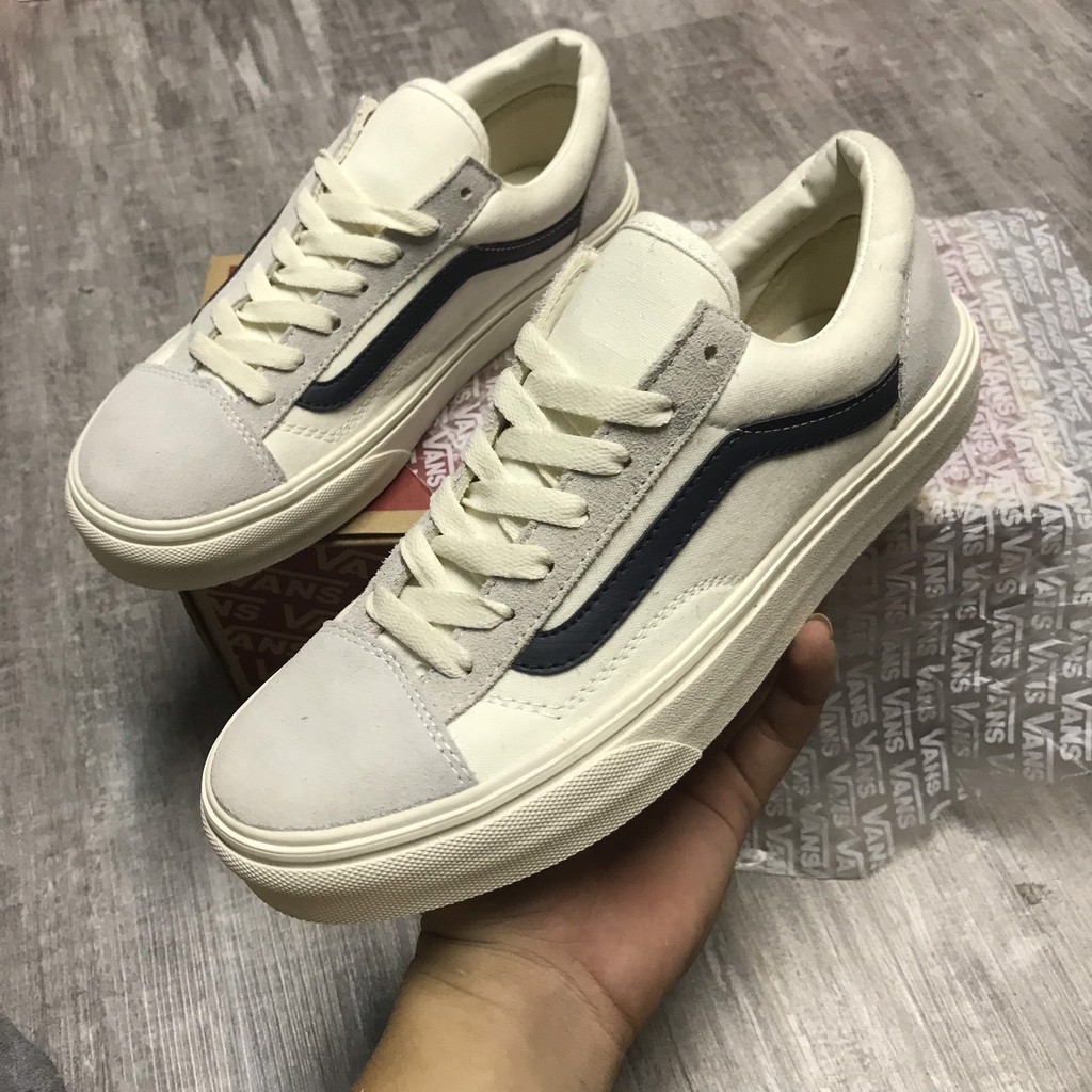 &gt;ẢNH THẬT-HÀNG THẬT&lt; Giày sneaker V Style 36 trắng kẻ xanh than cho nam và nữ.Đôi giày không thể thiếu cho giới trẻ 2019