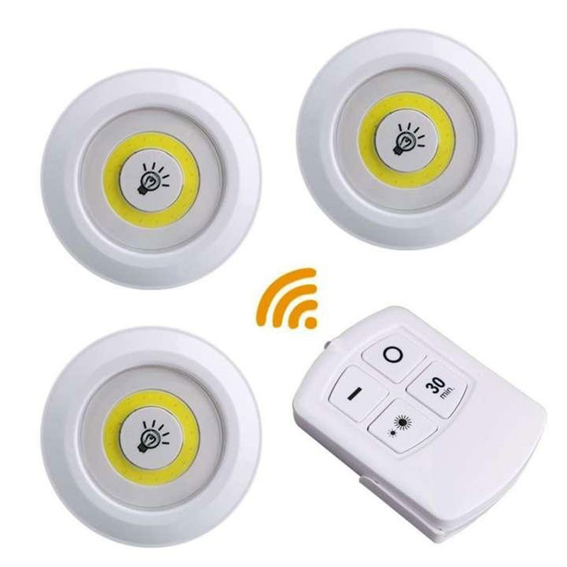 Bộ 3 đèn LED mini gắn tường tủ kèm điều khiển từ xa, có chức năng hẹn giờ tắt 2 chế độ sáng
