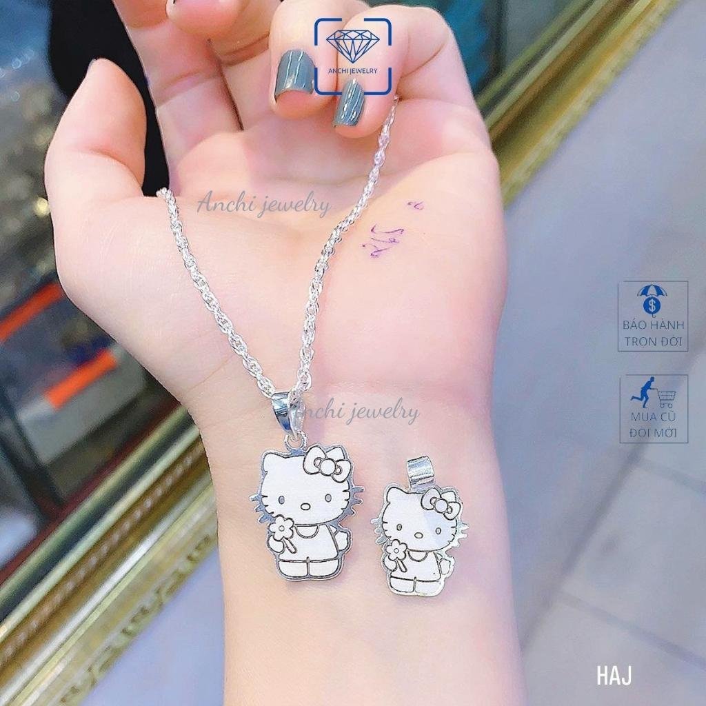 Dây chuyền mèo kitty khắc tên cho bé gái, chuẩn bạc ta nguyên chất, Anchi jewelry