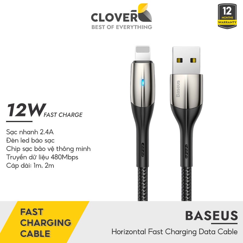 Dây Sạc Nhanh Baseus Horizontal Cáp Bện Nylon Chống Đứt Gãy Đèn Led Báo Sạc Không Nóng Bảo Vệ Pin Cho Ip 11 12 Pro Max