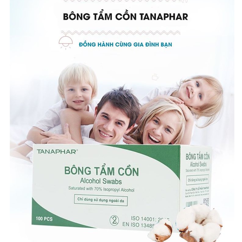 BÔNG TẨM CỒN SÁT TRÙNG TANAPHAR HỘP 100 MIẾNG - BÔNG CỒN KHÔ CHÍNH HÃNG