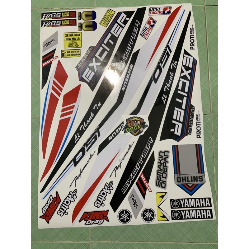 tem exciter 150 trắng đen đỏ