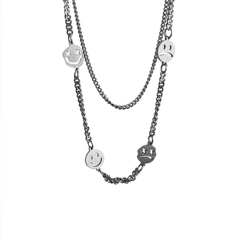 Dây Chuyền Hai Lớp Họa Tiết Mặt Cười Phong Cách Hip Hop Đường Phố Thời Trang 19A1231