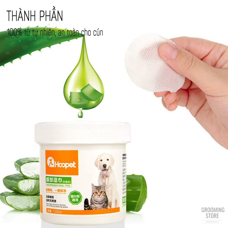 (HOOPET) Bông lau mắt chó mèo - Bông lau ngăn ngừa hoen ố mắt thú cưng - Chiết xuất từ nha đam - Grooming Store