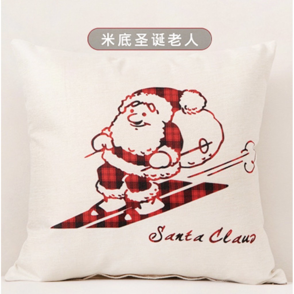 [ VỎ + RUỘT ] GỐI TỰA LƯNG TRANG TRÍ NOEL TRẮNG ĐỎ VẢI BỐ GAI SBK1311