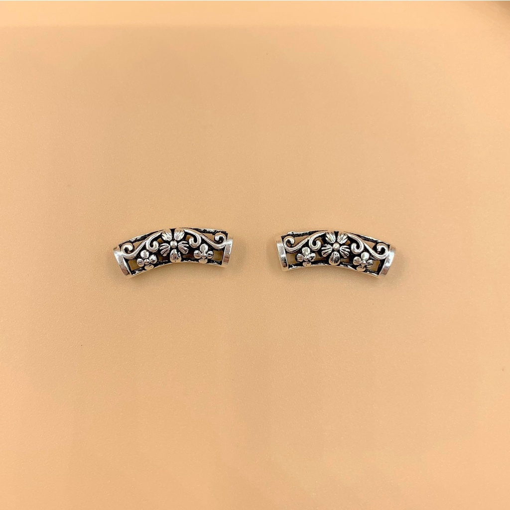 Charm nối ống dài khắc hoa văn - Charm Bạc 925 - Mã CA620