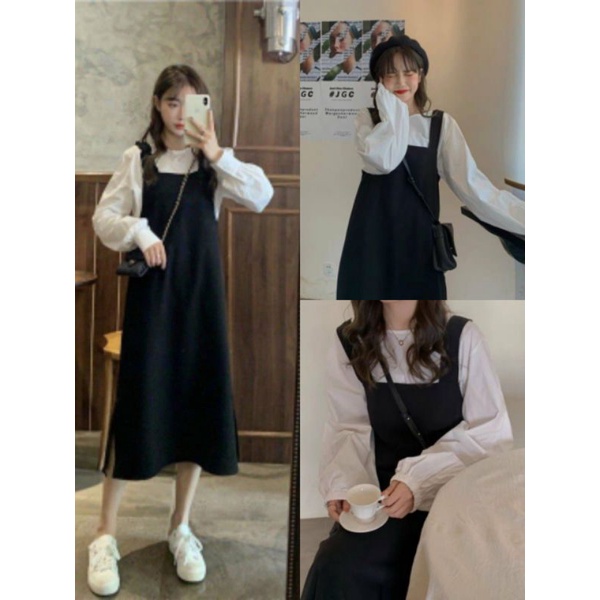 Set Áo Yếm Đen Kaki Áo Sơ Mi Tay Bồng Cho Bạn Nữ Cá Tính Dễ Thương  - Én Mai Boutique | BigBuy360 - bigbuy360.vn