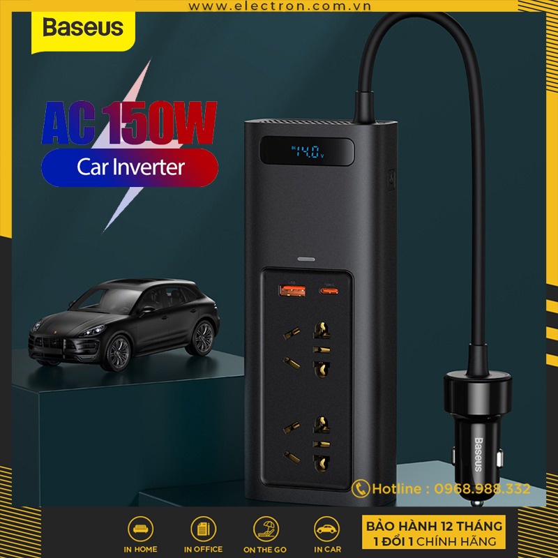 Tẩu sạc chuyển đổi sang ổ cắm điện Baseus In-car Inverter 150W (110V/220V)