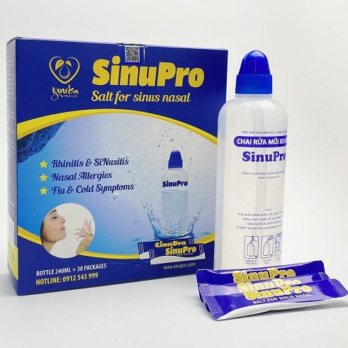 Muối SINUPRO hộp 01 bình 240ml + 30 gói muối - rửa mũi xoang an toàn 100%