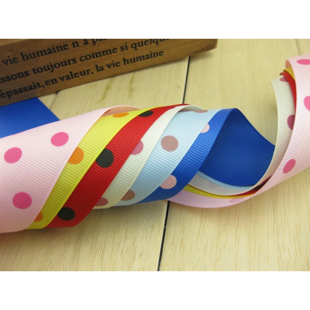 RUY BĂNG GÂN 38MM HỌA TIẾT CHẤM BI BA CHẤM HT38-005 RUY BĂNG DIY HANDMADE LÀM NƠ BỜM KẸP TÓC